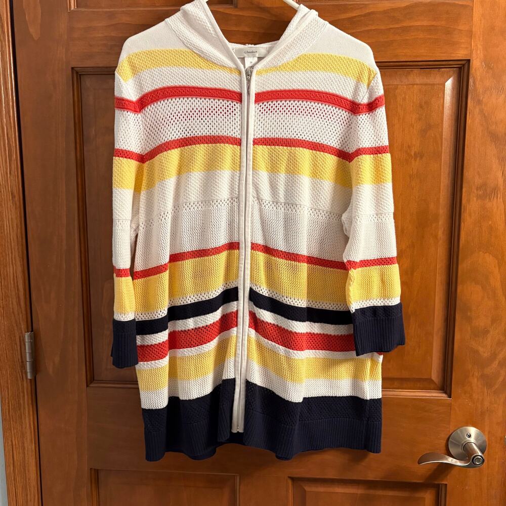 CJ Banks Striped Hooded Zip Cardigan Size 2X